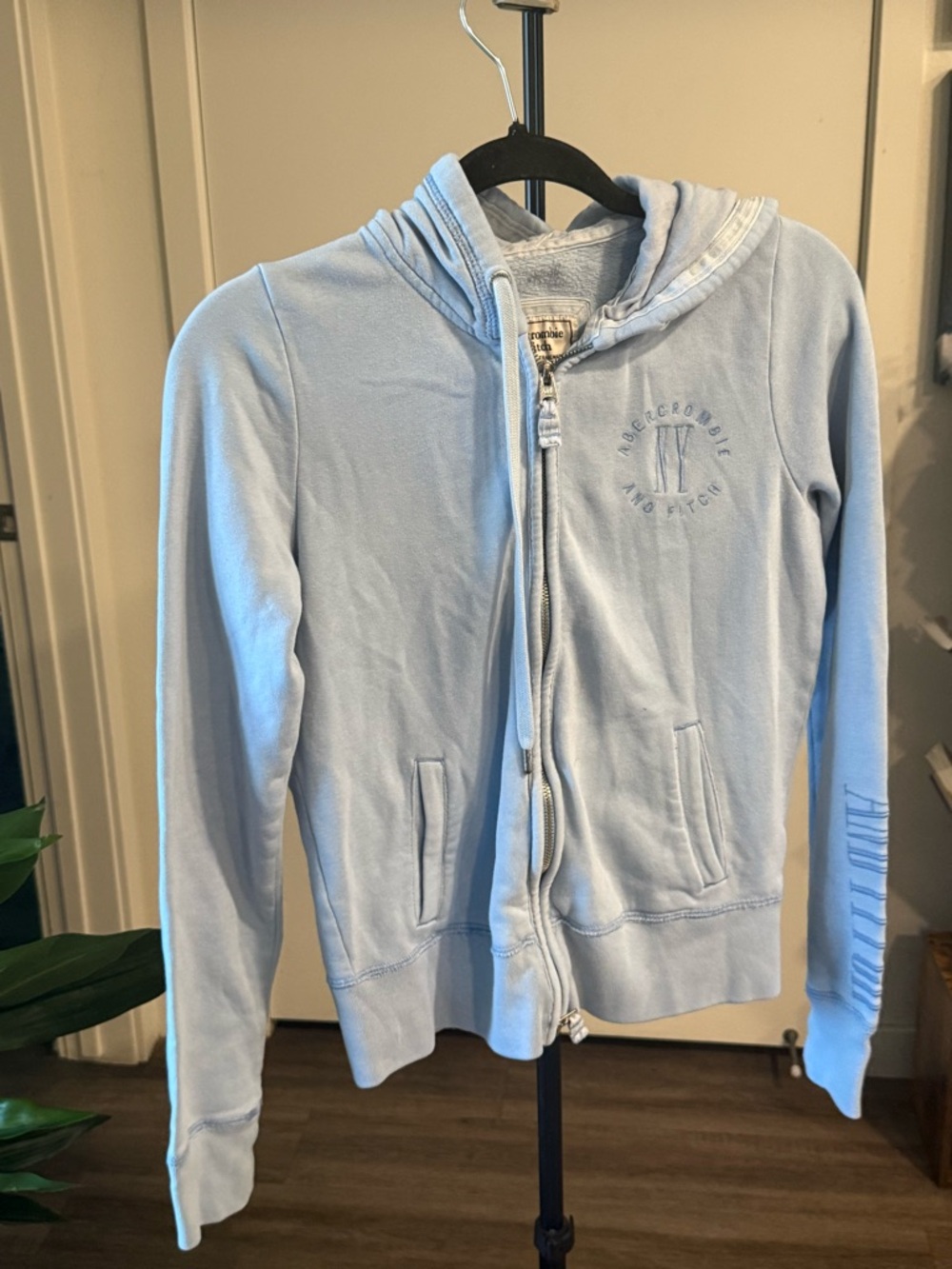 Abercrombie & Fitch Kids Pale Blue Zip Hoodie with Embroidered Logo